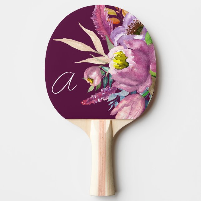 Fet monogrammad Lila Vin Garden Blommigt Pingisracket (Framsidan)