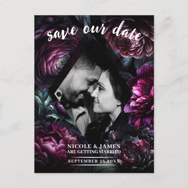 Fet Moody Flowers Enchanted Blommigt Spara datum Meddelande Vykort (Framsida)