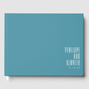 Fet Namn Retro Typography Colorful Teal Bröllop Gästböcker