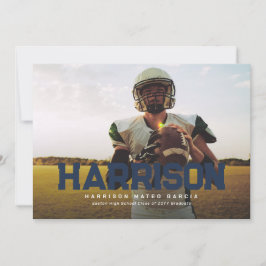 Fet namn student-idrottsman, fotomarin blå grad inbjudningar