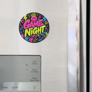 Fet Neon Graffiti Spelkväll Rund Magnet