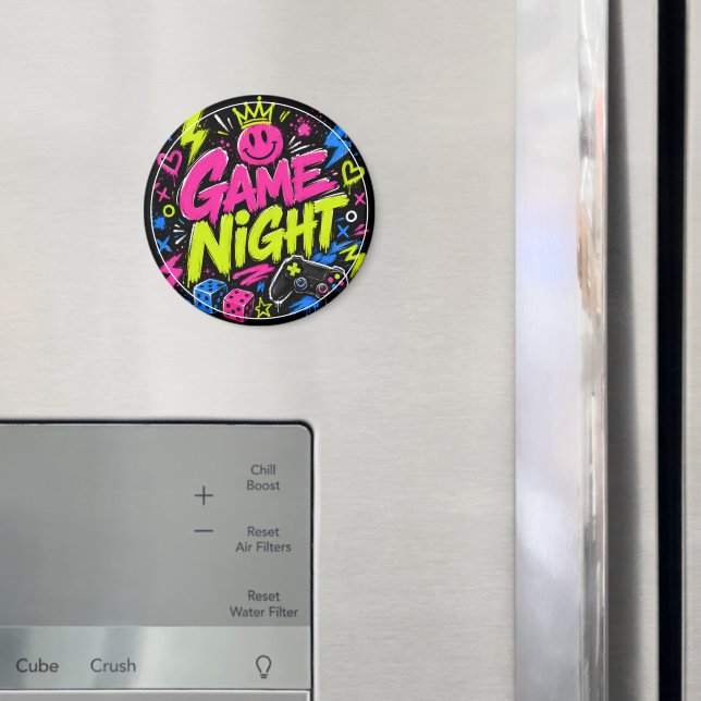 Fet Neon Graffiti Spelkväll Rund Magnet (In Situ (Fridge))