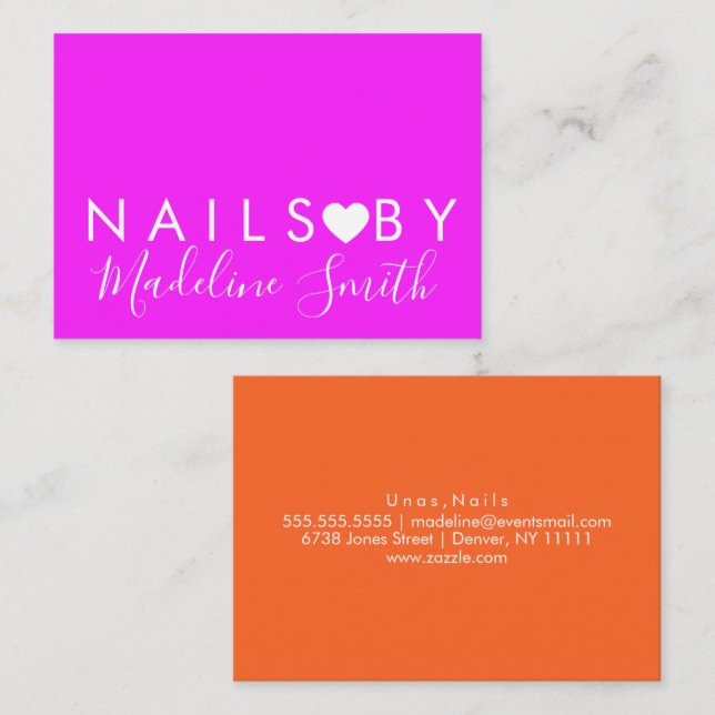 Fet Neon Hjärt Makeup Artist Nagelsalong   Visitkort (Fram/baksida)