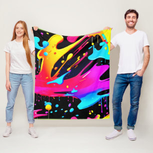 Fet och Bright Paint Splatter Art Fleecefilt