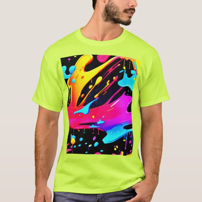 Fet och Bright Paint Splatter Art T Shirt (Framsida)