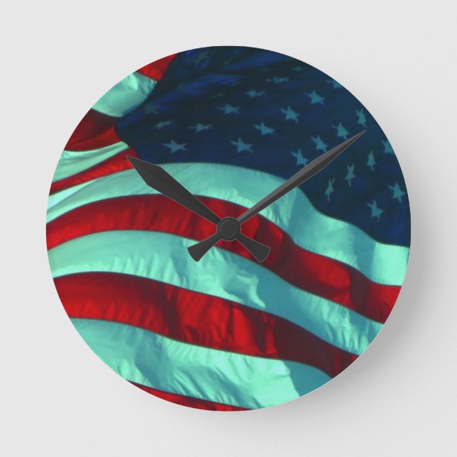 Fet och Bright Patriotic American Flagga Rund Klocka (Framsida)