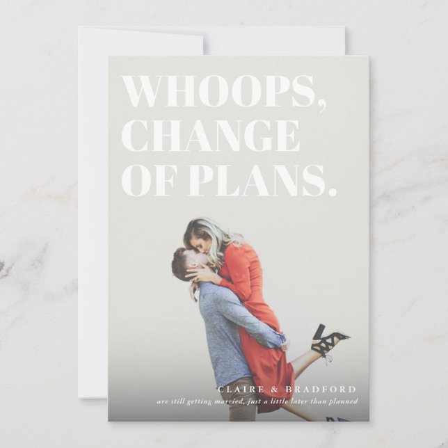 Fet och Cheeky TypoGraph Bröllop Postponement Spara Datumet (Framsida)