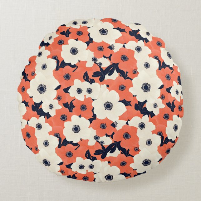 Fet och Chic Anemone Rund Kudde (Framsidan)