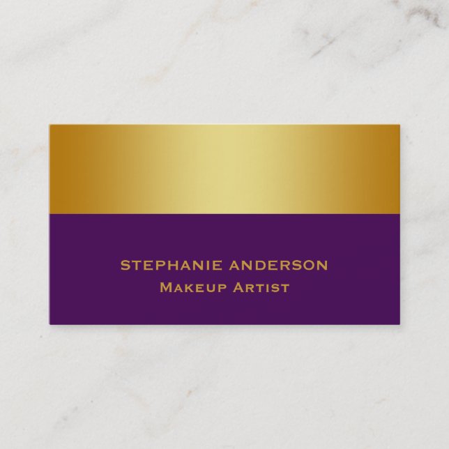 Fet och Elegant Lila Guld Stripe Makeup Artist Visitkort (Framsida)