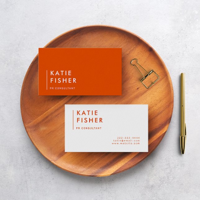 Fet och ljus: Modern Orange och vit Visitkort (A chic and modern orange and white business card.)