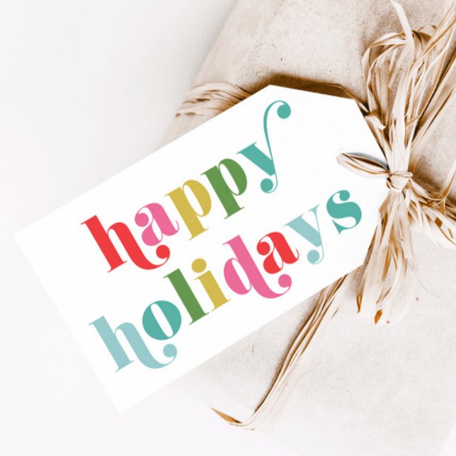 Fet och Ljus Skrift Glad Jul Presentetikett (Bold colorful typography happy holidays gift tags.)