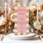 Fet och Retro Groovy Bröllop Meny<br><div class="desc">Den här djärva bröllop-menyn omfattar ett 70-talsmema för tillväxt, med klara blommigtar parade med ett återkontrollerat mönster fram- och baksida, och utrymme för dig att lägga till egna menydetaljer och initialer. Denna utformning är perfekt för par som kärlek vintage charm med en modern tvist. Den här menyn är perfekt för...</div>