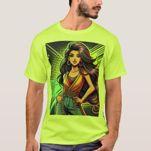 Fet och vacker Tecknad Girl T-Shirt Des