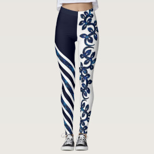 Fet och vacker vit och blå design leggings