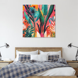 Fet och vibrant Blommigt Akrylfärgad botanik Canvastryck