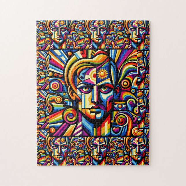 Fet, Öga-fångst, flerfärgad Abstrakt Ansikte Pussel (Vertikal)