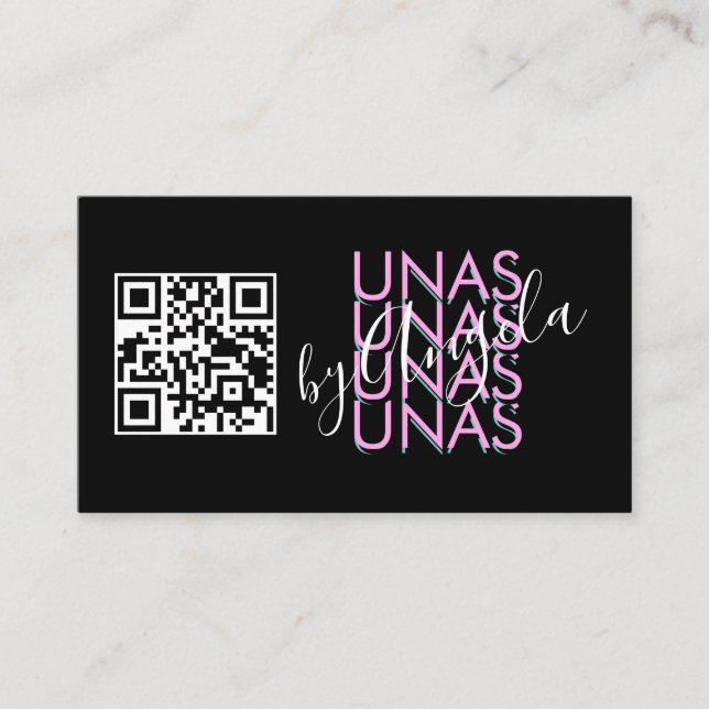 Fet Ögonfransar Salong Nails Unas QR-kod Rosa Svar Visitkort (Framsida)