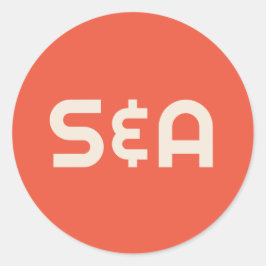 Fet Orange och Gult Retro Monogrammed Bröllop Runt Klistermärke