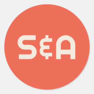 Fet Orange och Gult Retro Monogrammed Bröllop Runt Klistermärke