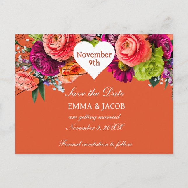 Fet Orange och Rosa ros Meddelande Vykort (Framsida)