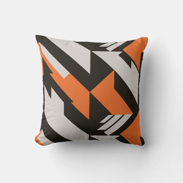 Fet Orange och svart geometrisk design Kudde (Framsida)