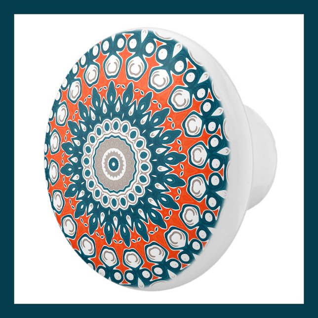 Fet Orange och Teal Mandala Geometric Totem Mönste Knopp (Skapare uppladdad)