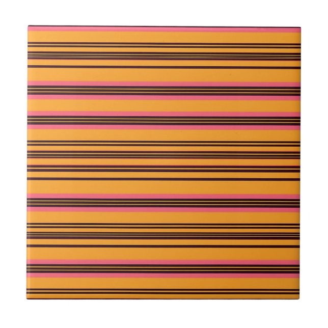 Fet orange rosa horisontell randmönster kakelplatta (Framsidan)