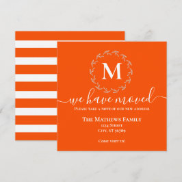 Fet orange vit kransmonogram Vi har flyttat Meddelande