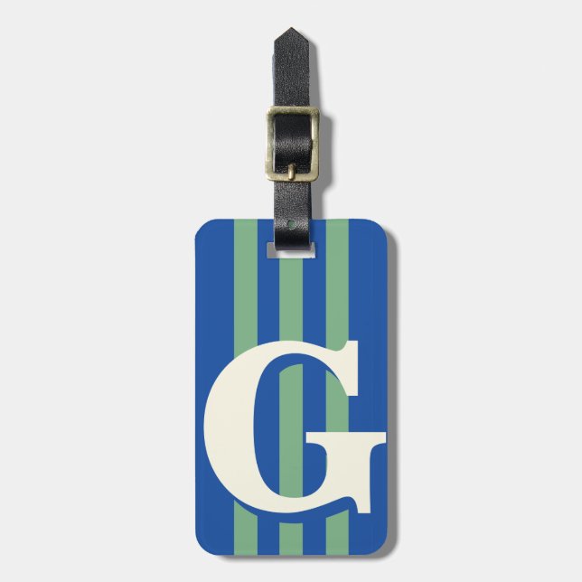 Fet personlig initial, blå och grön rand bagagebricka (Vertikal Framsida)