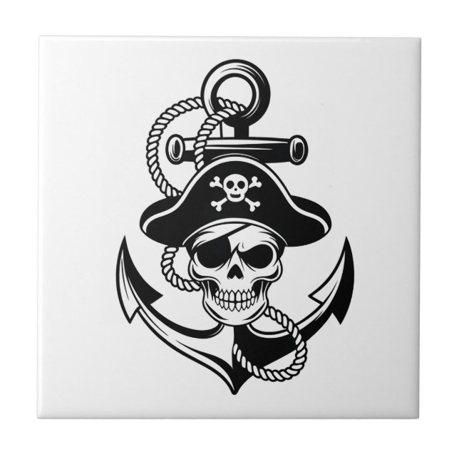 Fet Pirat Skull och ankare - Nautisk design Kakelplatta (Framsidan)