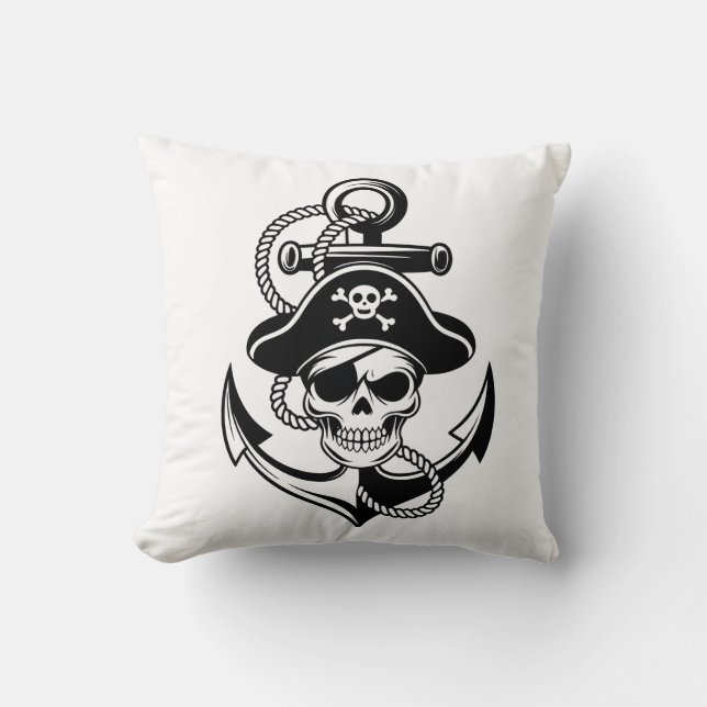 Fet Pirat Skull och ankare - Nautisk design Kudde (Framsida)