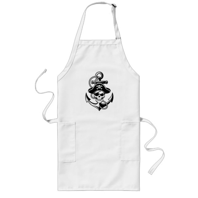 Fet Pirat Skull och ankare - Nautisk design Långt Förkläde (Framsidan)