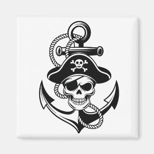 Fet Pirat Skull och ankare - Nautisk design Magnet