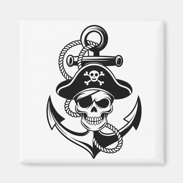 Fet Pirat Skull och ankare - Nautisk design Magnet (Framsidan)