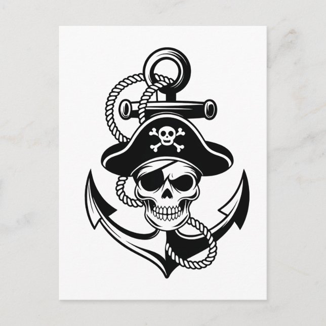 Fet Pirat Skull och ankare - Nautisk design Vykort (Framsida)