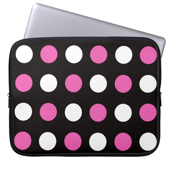 Fet Polka dots Black Rosa White Laptop Sleeve (Framsidan)