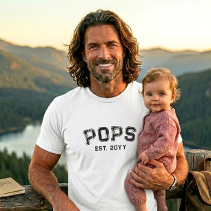 Fet Pops Est År Farfar Smeknamn Varsity Vit T Shirt