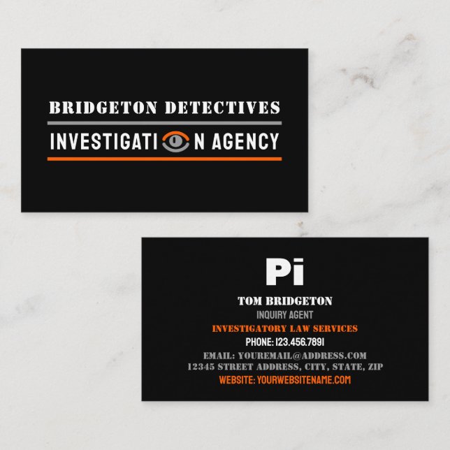 Fet Private Öga, privatdetektiver Visitkort (Fram/baksida)