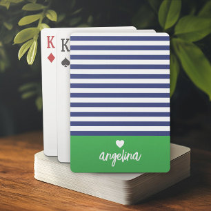 Fet Rand Mönster - Heart Monogram Navy Grönt Casinokort