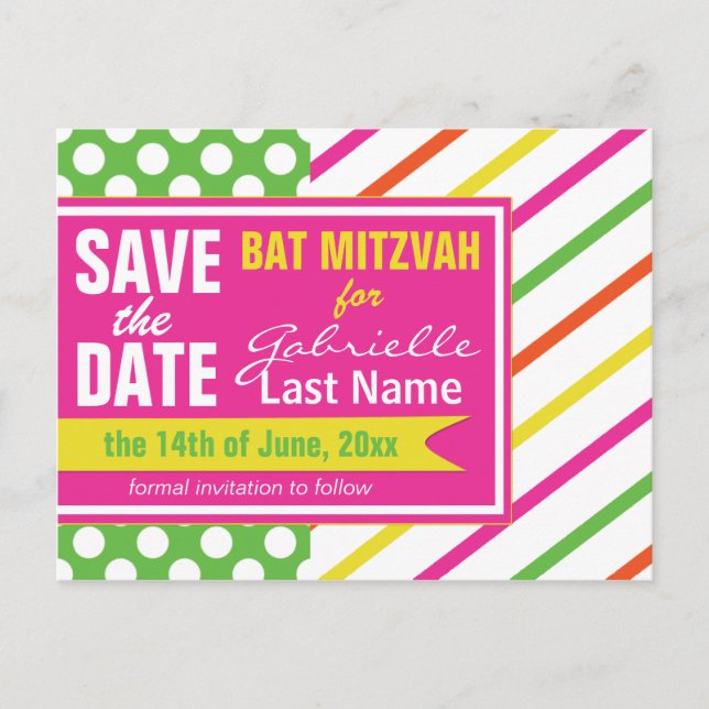 Fet Rand och Polka dots Bat mitzvah Meddelande Vykort (Framsida)