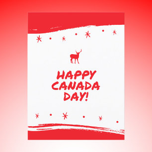Fet Red and White Hjort-Thated Canada Day Vykort
