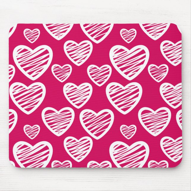 Fet Red and White Scribble Heart Mönster Musmatta (Framsidan)