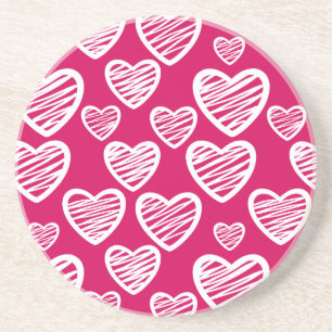 Fet Red and White Scribble Heart Mönster Underlägg Sandsten