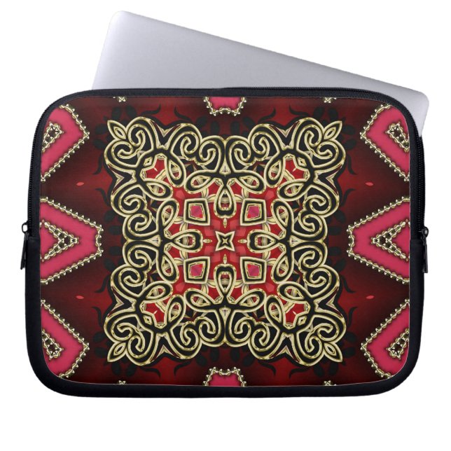 Fet Red Black Guld Geometric Celtic Laptop Fodral (Framsidan)