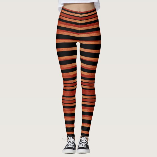 Fet Red & Black Stripe Mönster Leggings (Framsida)