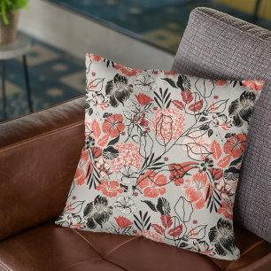 Fet Red Black Taupe-Blommönster Kudde