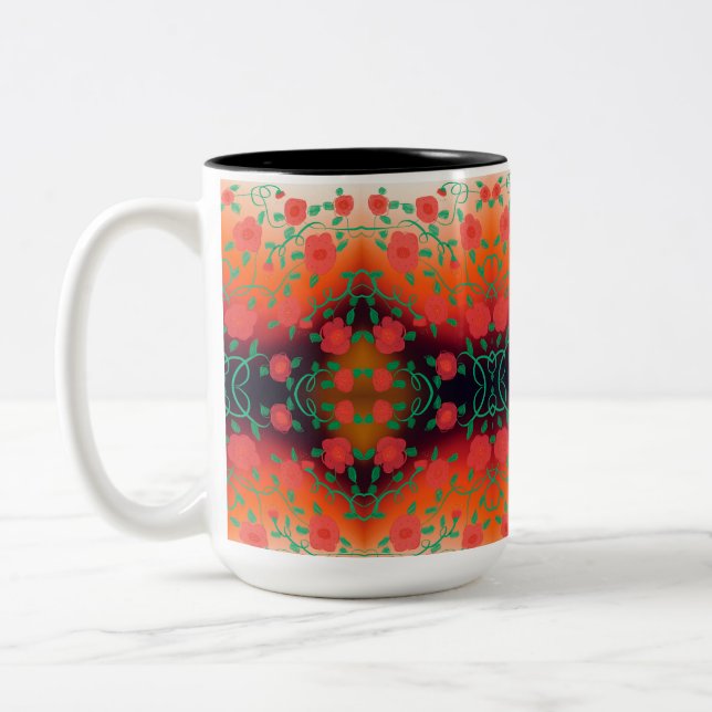 Fet Red Blommigt Designer Coffee Mugg (Vänster)