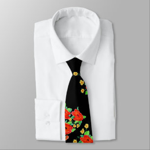 Fet Red Blommigt Necktie Slips