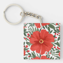 Fet Red-Blommönster med Lush Grönt Löv