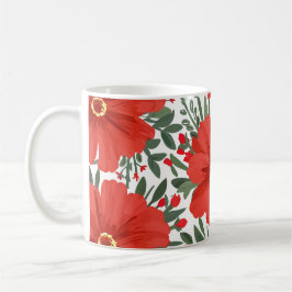 Fet Red-Blommönster med Lush Grönt Löv Kaffemugg